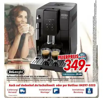 dodenhof Delonghi Kaffeevollautomat Ecam 353.15.b Dinamica Angebot