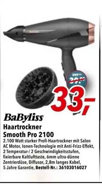 dodenhof Babyliss Haartrockner Smooth Pro 2100 Angebot