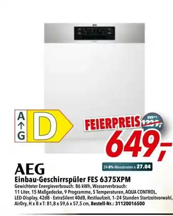 dodenhof Aeg Einbau-geschirrspüler Fes 6375xpm Angebot