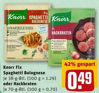 REWE Knorr fix spaghetti bolognese oder hackbraten Angebot