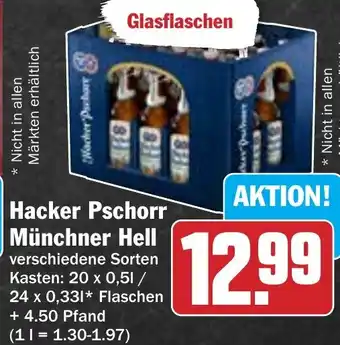 Hit Hacker Pschorr Münchner Hell Kasten 20 x 0,5 l / 24 x 0,331 Flaschen Angebot
