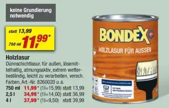 toom Baumarkt BONDEX HOLZLASUR FÜR AUSSEN 750ml Angebot