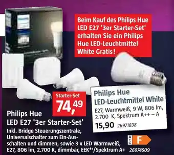 Bauhaus Philips hue led e27 '3er starter-set' Angebot