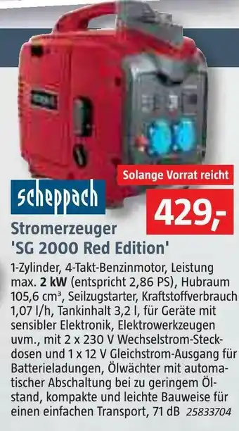 Bauhaus Scheppach stromerzeuger 'sg 2000 red edition' Angebot