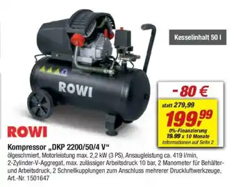 toom Baumarkt ROWI Kompressor,,DKP 2200/50/4 V" Angebot