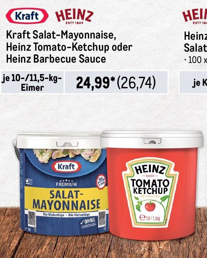 Kraft SalatMayonnaise, Heinz TomatoKetchup oder Heinz Barbecue Sauce