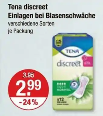 V Markt Tena discreet Einlagen bei Blasenschwäche Angebot