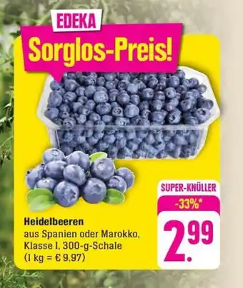 Schmidt's Märkte EDEKA Heidelbeeren aus Spanien oder Marokko, Klasse I, 300-g-Schale Angebot