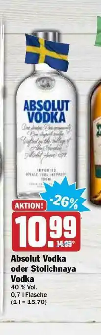 Hit Absolut Vodka Oder Stolichnaya Vodka Angebot