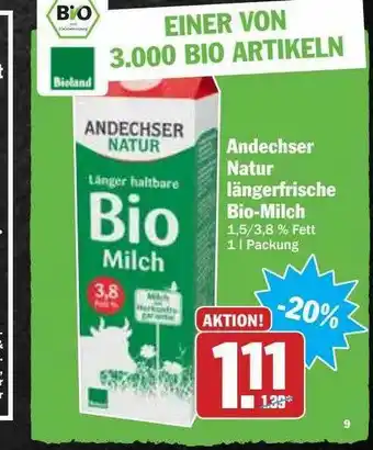 Hit Andechser Natur Längerfrisch Bio-milch Angebot