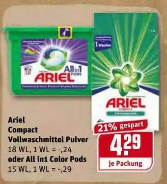 REWE Kaufpark Ariel Compact Vollwaschmittel Pulver Oder All In1 Color Pods Angebot