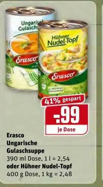 REWE Kaufpark Erasco Ungarische Gulaschsuppe Oder Hühner Nudel-topf Angebot