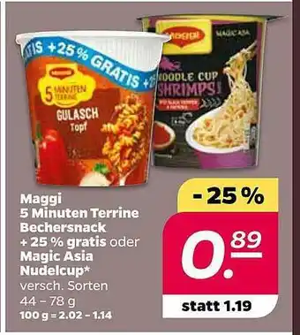 NETTO Maggi 5 Minuten Terrine Bechersnack + 25% Gratis Oder Magic Asia Nudelcup Angebot