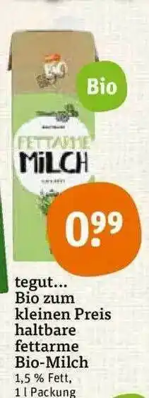 tegut Tegut Bio Zum Kleinen Preis Haltbare Fettarme Bio-milch Angebot