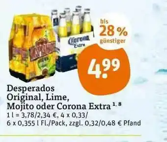 tegut Desperados Original, Lime, Mojito Oder Corona Extra Angebot