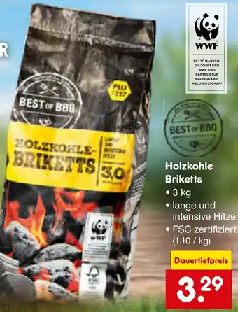 Netto Marken-Discount Holzkohle Briketts 3 kg Angebot