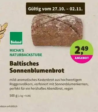 Denns BioMarkt Bioland Micha's Naturbackstube Baltisches Sonnenblumenbrot Angebot