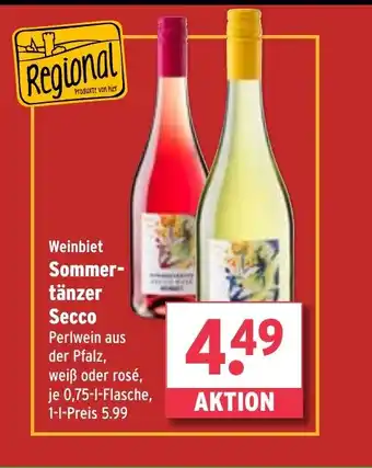 Wasgau Weinbiet Sommertänzer Secco Perlwein aus der Pfalz, weiß oder rosé, je 0,75-1-Flasche Angebot