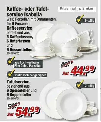 Poco Kaffee- Oder Tafelservice Isabella Ritzenhoff & Breker Angebot