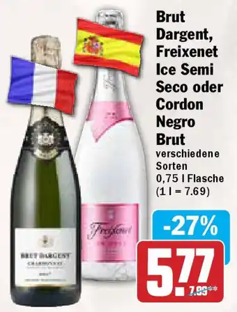 Hit Brut Dargent, Freixenet Ice Semi Seco oder Cordon Negro Brut 0,75 L Flasche Angebot