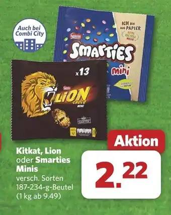 Combi Kitkat, Lion oder Smarties Minis 187-234-g-Beutel Angebot