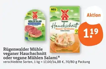 tegut Rügenwalder Mühle veganer Hauchschnitt oder vegane Mühlen Salami 70/80 g Packung Angebot