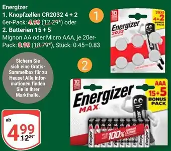 Globus Energizer Knopfzellen CR2032 4 + 2 Angebot