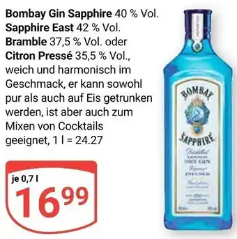 Globus Bombay Gin Sapphire, Sapphire East oder Bramble 0,7 L Angebot