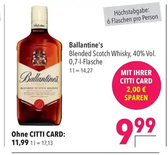 CITTI Markt Ballantine's Blended Scotch Whisky, 40% Vol. 0,7-L Angebot