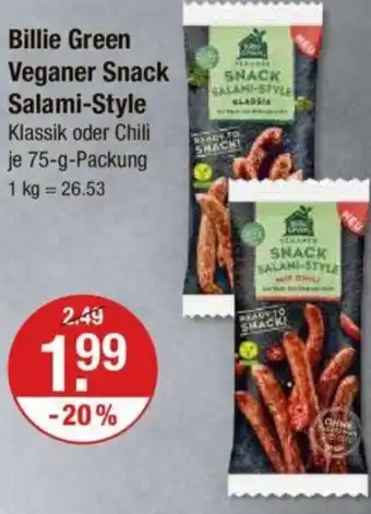 V Markt Billie Green Veganer Snack Salami-Style 75g Angebot