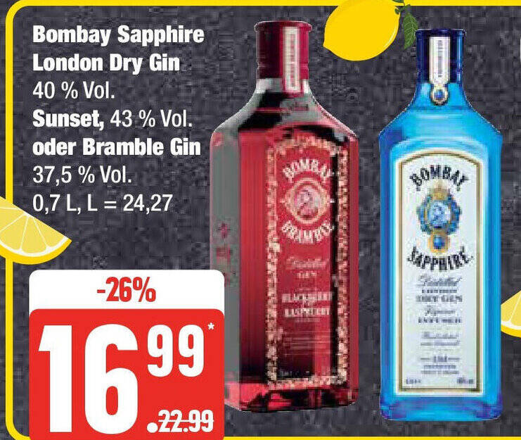 Bombay Sapphire London Dry Gin 40 Vol. Sunset, 43 Vol. oder Bramble