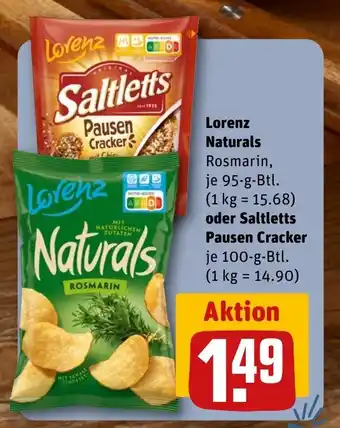 REWE Lorenz Naturals Rosmarin, je 95-g-Btl. oder Saltletts Pausen Cracker je 100-g-Btl. Angebot