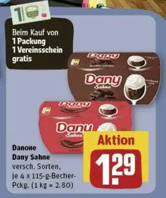 REWE Danone Dany Sahne versch. Sorten, je 4 x 115-g-Becher-Pckg. Angebot
