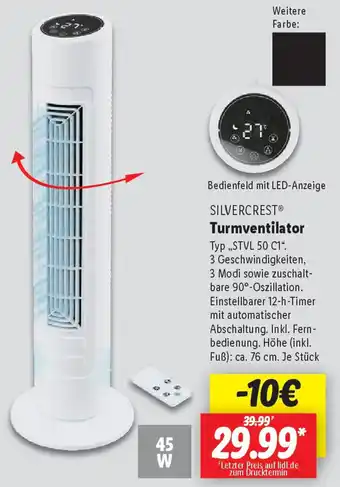 Lidl SILVERCREST Turmventilator „STVL 50 C1" Angebot