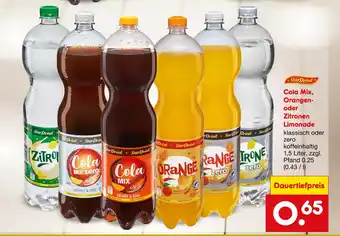 Netto Marken-Discount StarDrink Cola Mix, Orangen- oder Zitronen Limonade klassisch oder zero koffeinhaltig 1,5 Liter Angebot