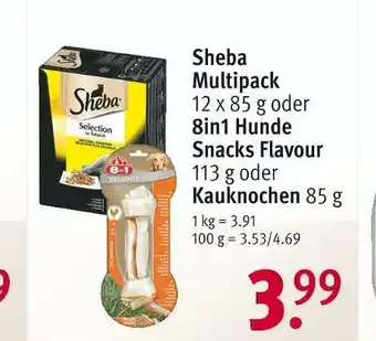 Rossmann Sheba multipack 8in1 hunde snacks flavour oder kauknochen Angebot