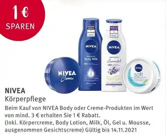 Rossmann Nivea 1 € sparen  auf nivea körperpflege Angebot