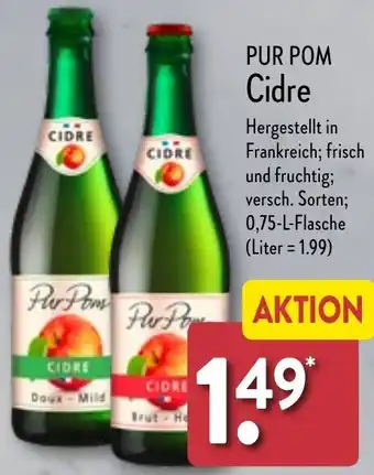 Aldi Nord PUR POM Cidre 0,75 L Flasche Angebot