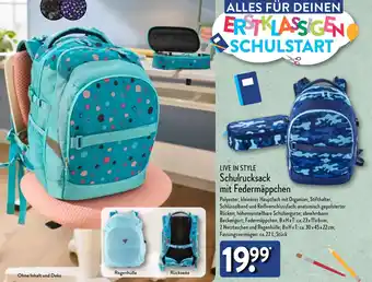 Aldi Nord LIVE IN STYLE Schulrucksack mit Federmäppchen Angebot
