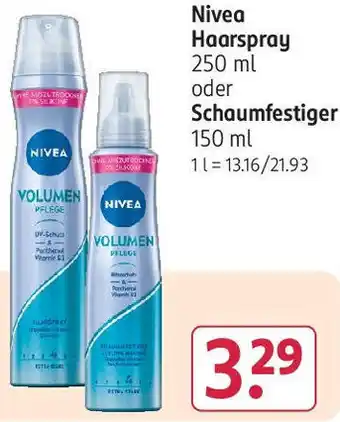 Rossmann Nivea Haarspray 250 ml oder Schaumfestiger 150 ml Angebot