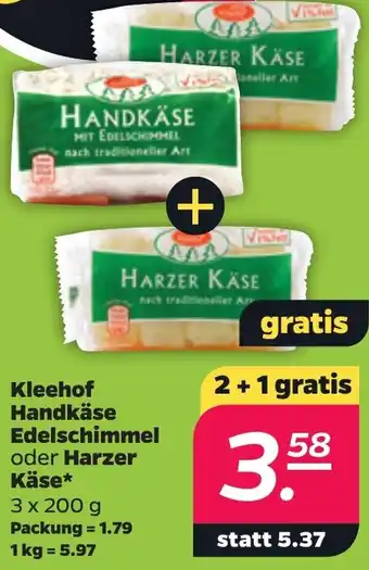 NETTO Kleehof Handkäse Edelschimmel oder Harzer Käse 3x200 g Angebot