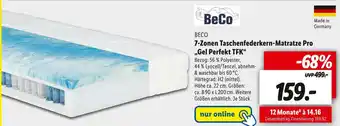 Lidl Beco 7-zonen taschenfederkern-matratze pro „gel perfekt tfk“ Angebot