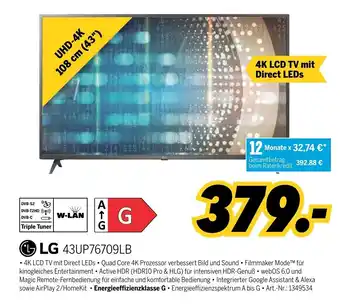 MEDIMAX LG 4K LCD TV | 43UP76709LB Angebot