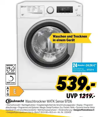 MEDIMAX Bauknecht Waschtrockner | WATK Sense 97D6 Angebot