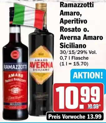 Hit Ramazzotti Amaro, Aperitivo Rosato o. Averna Amaro Siciliano 0,7 L Flasche Angebot