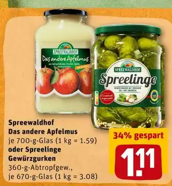 REWE Spreewaldhof das andere apfelmus oder spreelinge gewürzgurken Angebot