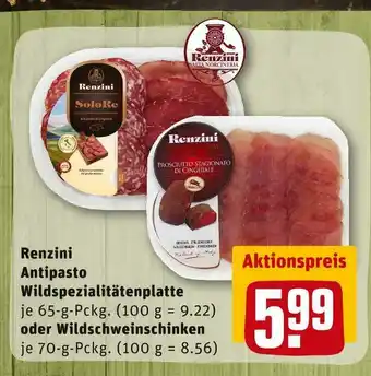 REWE Renzini antipasto wildspezialitätenplatte oder wildschweinschinken Angebot