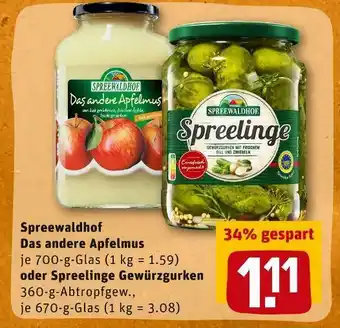 REWE Spreewaldhof das andere apfelmus oder spreelinge gewürzgurken Angebot