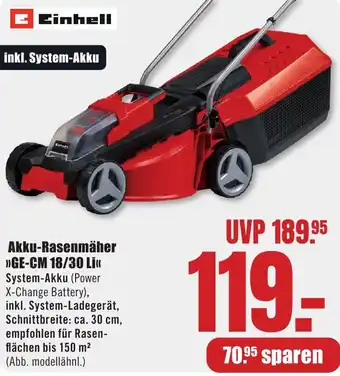 B1 Discount Baumarkt Einhell Akku-Rasenmäher GE-CM 18/30 Li Angebot