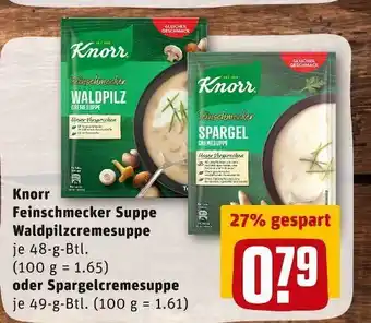 REWE Knorr feinschmecker suppe waldpilzcremesuppe oder spargelcremesuppe Angebot